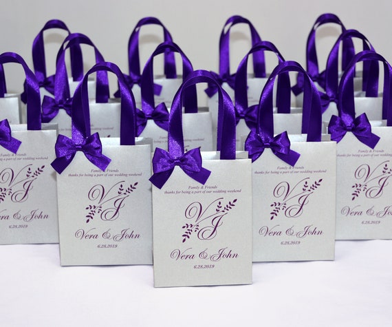 Purple Wedding Gift Bags for Small Souvenirs Personalized Silver