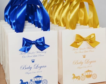 Chic Baby boy gift bags for guests - Thank your for Welcoming Our Sweet Little Prince - Elegant Welcome Bag with bow - Birthday Party Favors
