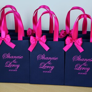 25 Navy Blue & Hot Pink Wedding Welcome Bags With Satin Ribbon Handles ...