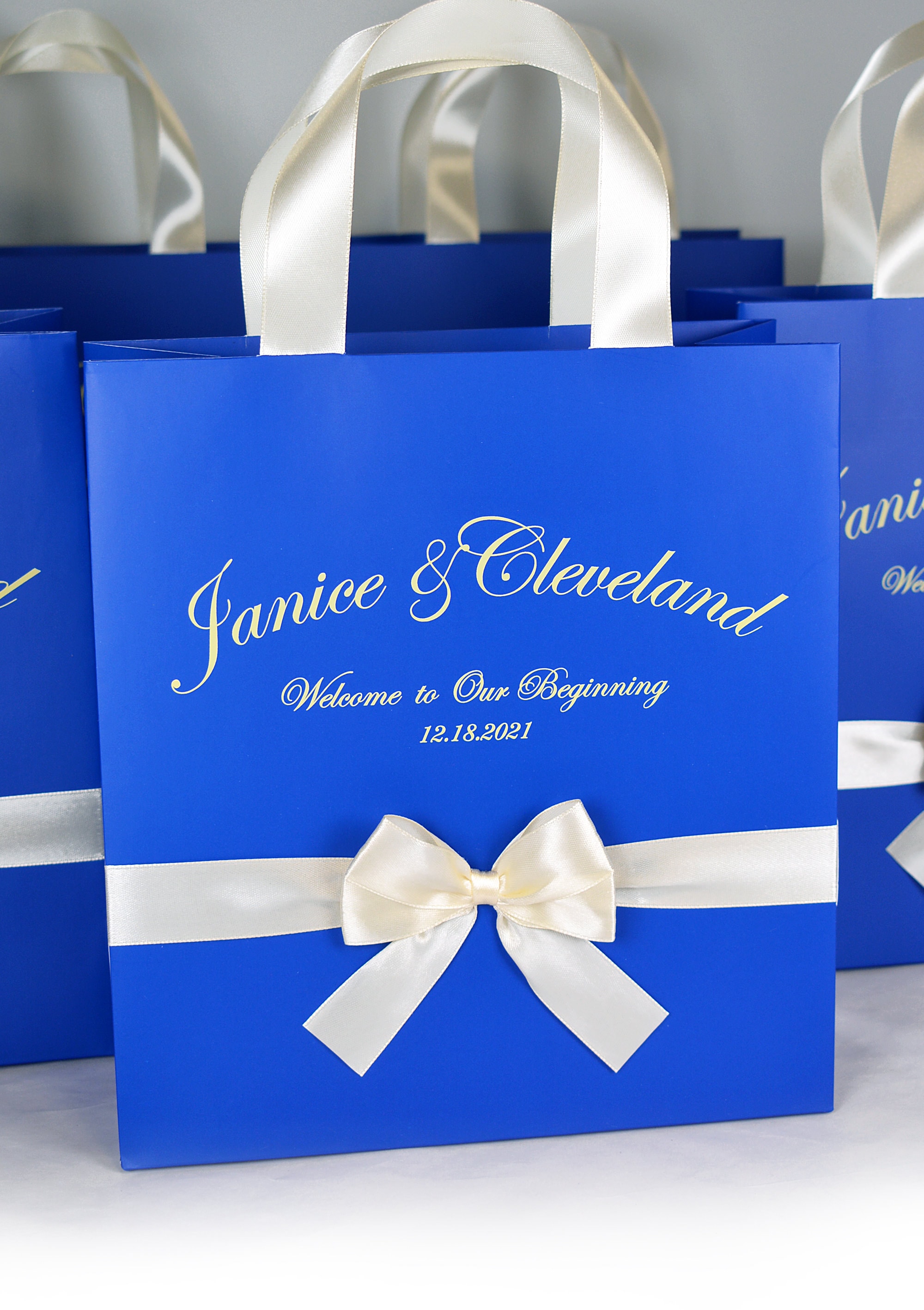 Blue Custom Personalized Paper Gift Bag - Custom Wedding Guest