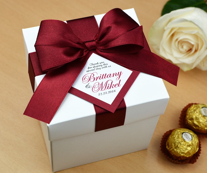 12 Burgundy Wedding favor boxes with satin ribbon bow and Etsy