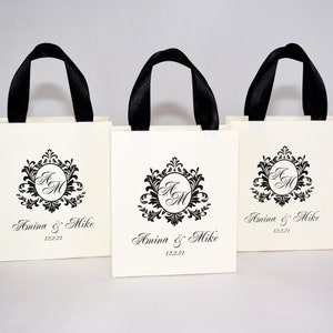 25 Champagne Wedding Monogram Bags for Party Favors for Guests, Elegant ...