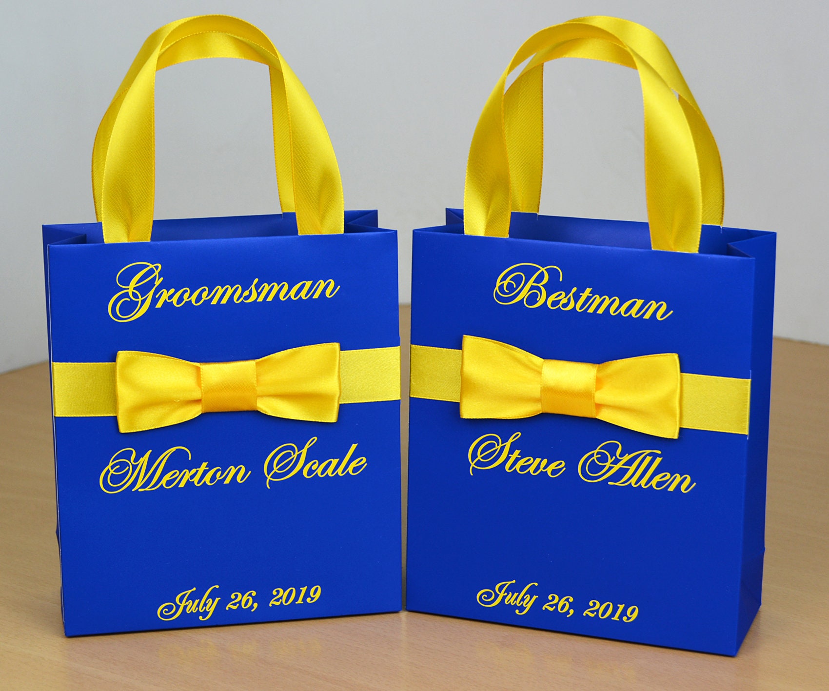 Groomsmen Gift bags with male satin ribbon bow and custom Etsy
