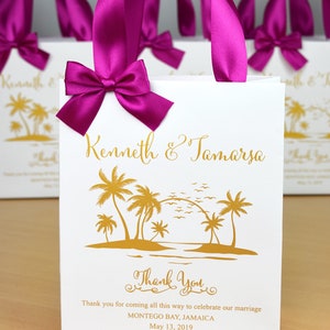 35 Tropic Wedding Welcome Bags mit Satin-Bändchengriffen, Bogen-und Golddruck, Beach-Hochzeitsfeier für Gäste, Danke Geschenktasche