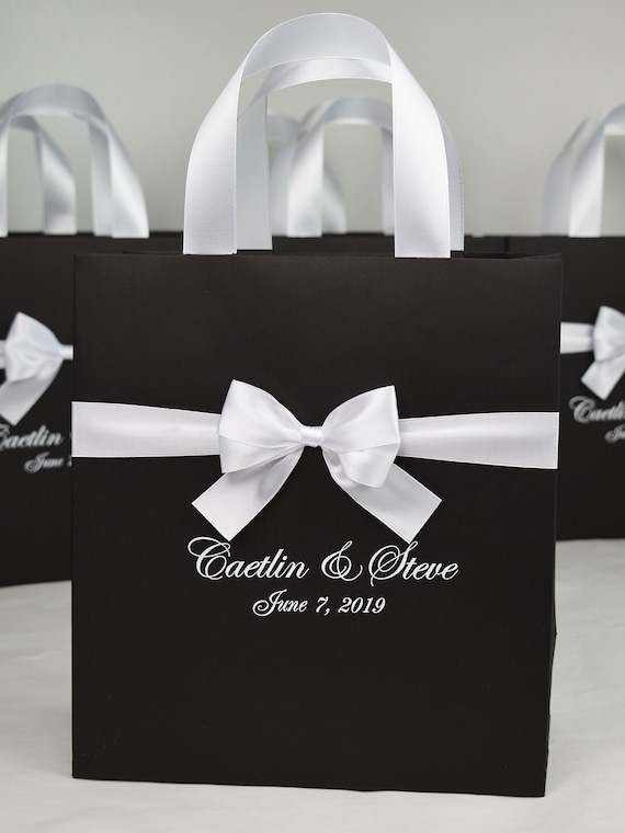25 Monogram Wedding Welcome Bags With Satin Ribbon Handles and