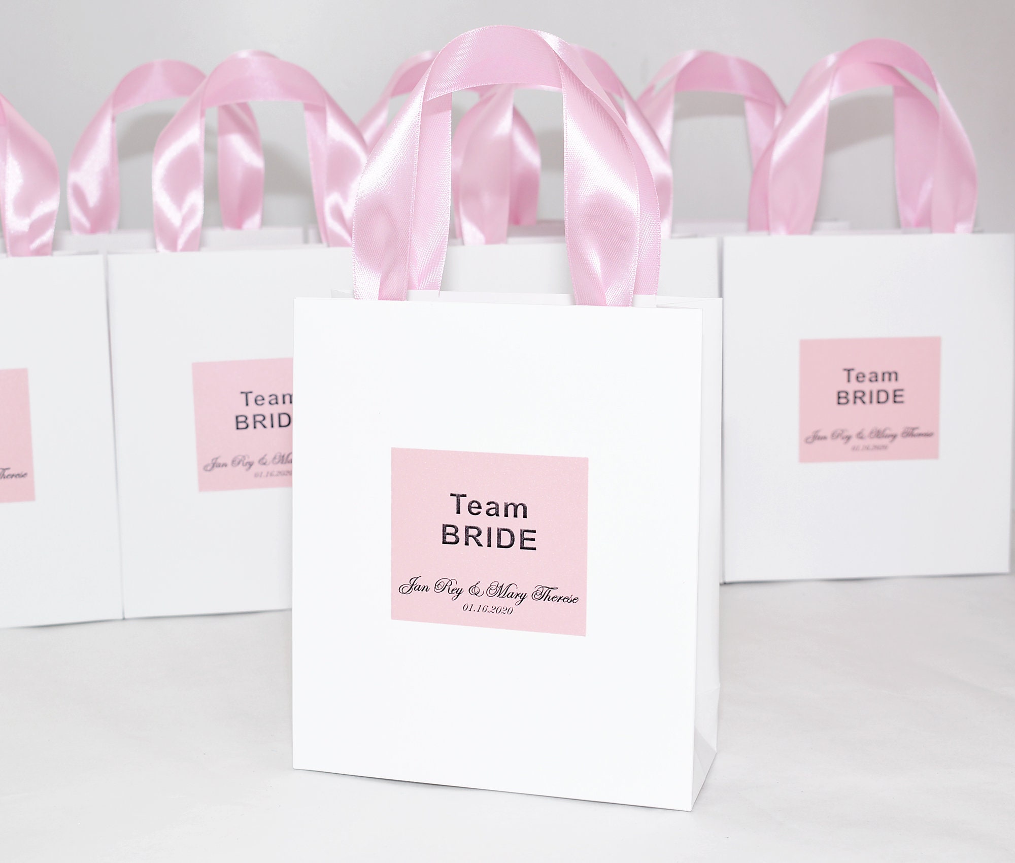 Team Bride, Team Groom Gift Bags With Satin Ribbon Handles and Sticker ...