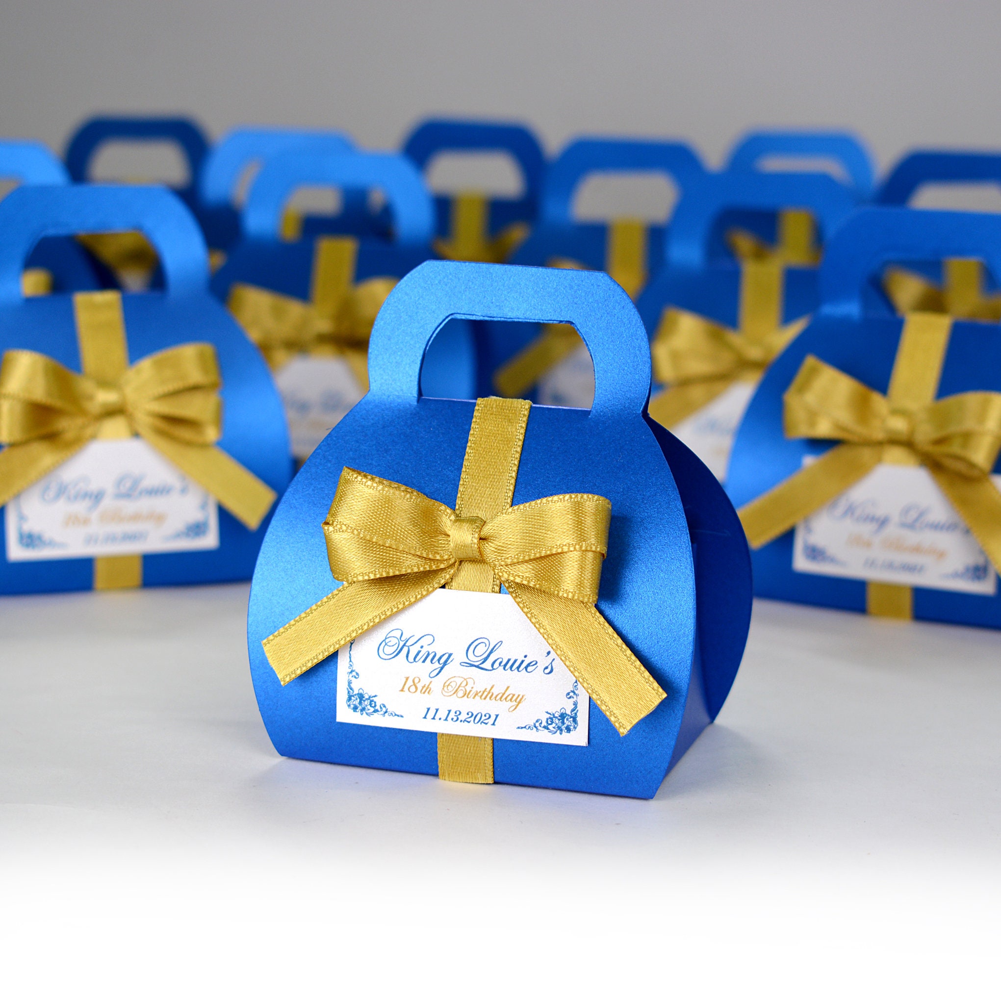 Koyal Wholesale Diamond Blue Gift Favor Tuck Boxes, 3 x 3 x 3 Cube Favor Box with Satin Ribbon Bulk 50-Pack, Other
