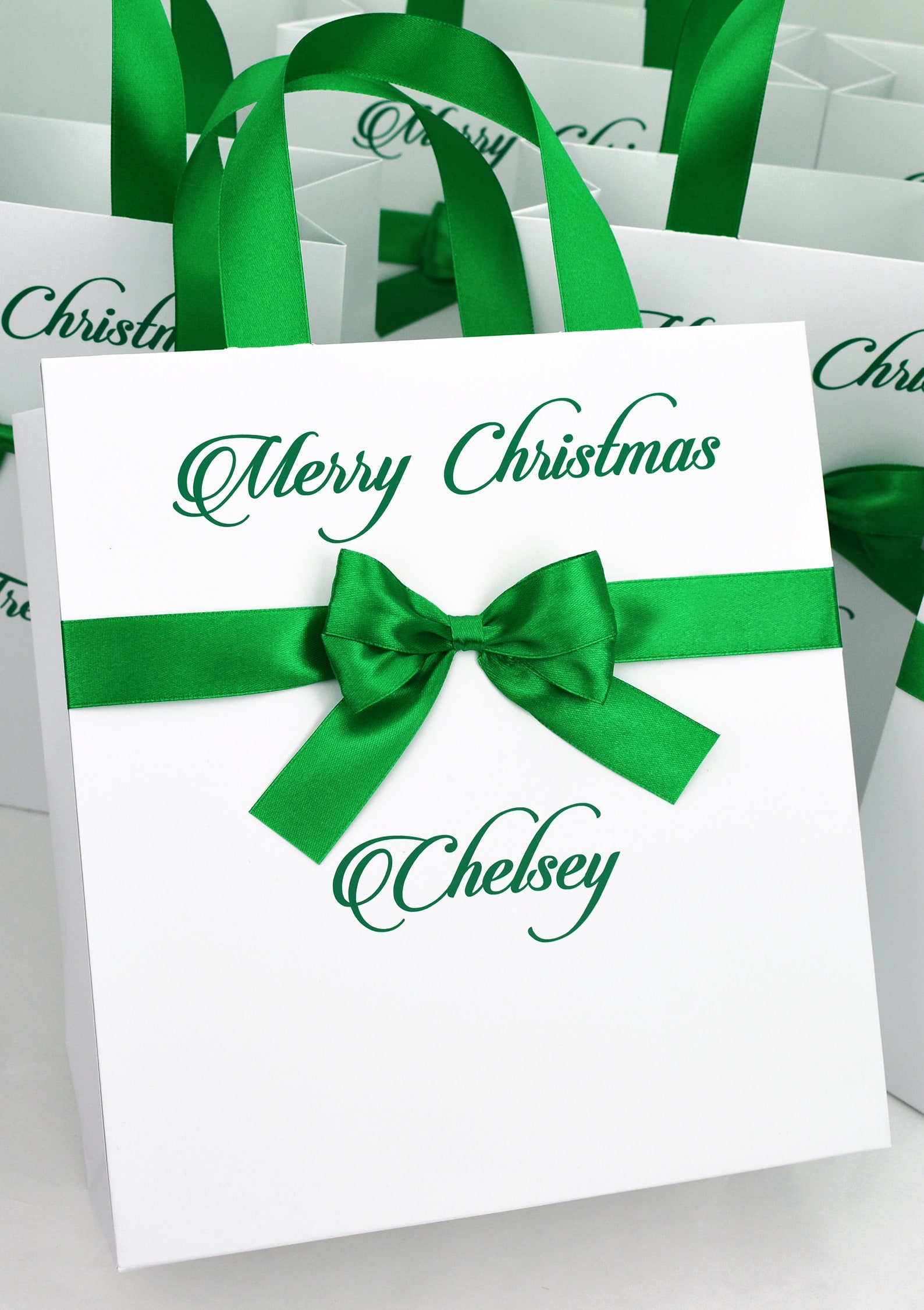Merry Christmas gift bags with satin ribbon handles bow and Etsy