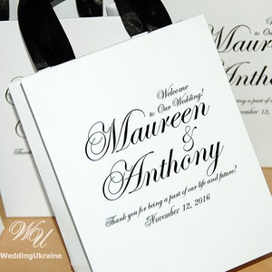 30 Wedding Welcome Bags for guests with satin ribbon handles - Welcome to Our Wedding - Personalized with names Gift bags for wedding favors