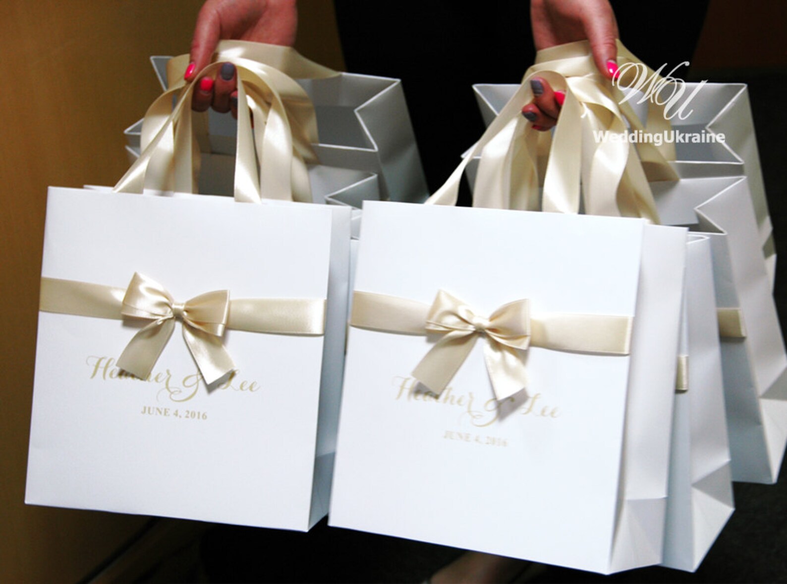 Champagne Wedding Bags With Satin Ribbon Bow and Etsy