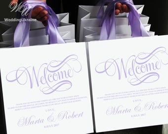20 bruiloft welkom en dank u zakjes met satijn lint en uw namen - elegante gepersonaliseerde bruiloft geschenken en gunsten voor gasten