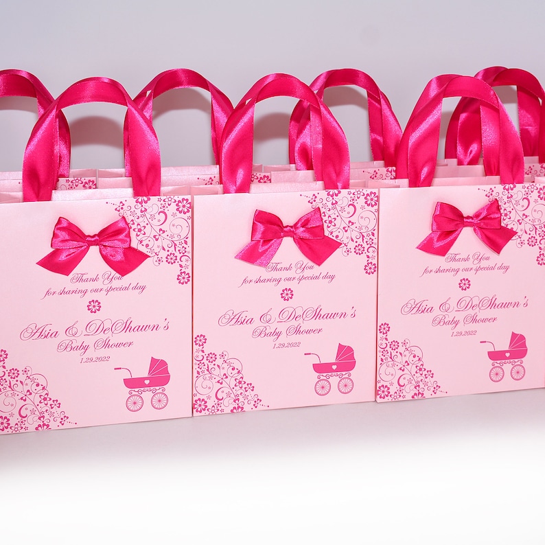20 Baby Shower Bags With Pink Satin Ribbon Handles Bow and Etsy