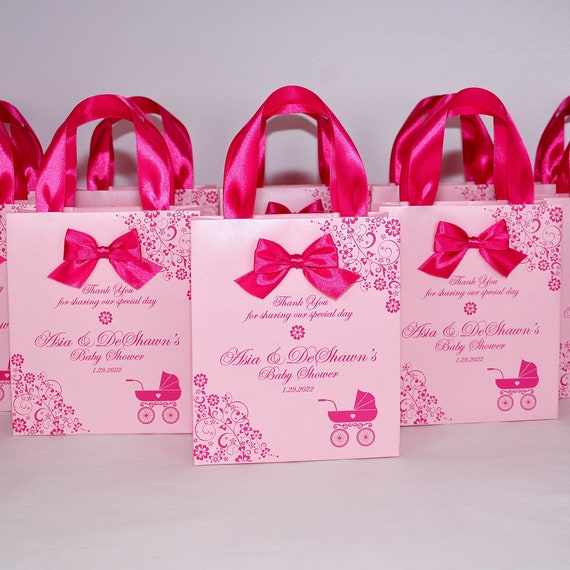 20 Baby Shower Bags With Pink Satin Ribbon Handles Bow and - Etsy