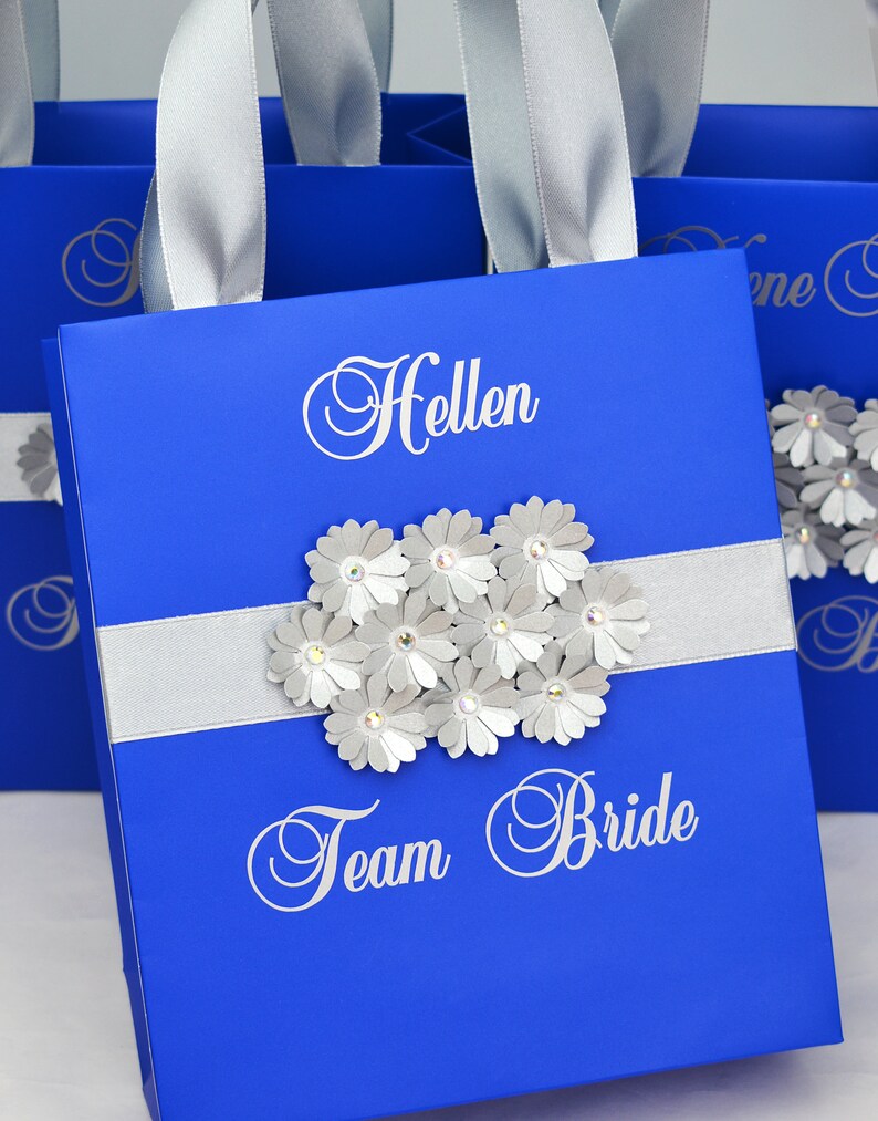 Team Bride Bags With Ribbon Handles and 3D Flowers Royal Blue - Etsy