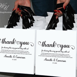 35 Wedding welcome bags with satin ribbon handles & custom names, Elegant Personalized Favor Bags for guests, Wedding Thank you letter