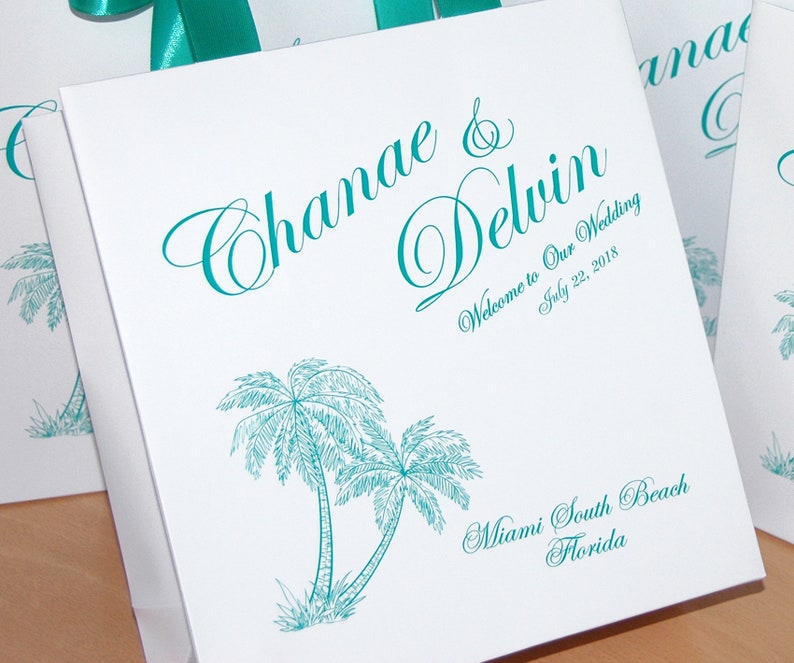 35 Mint Wedding Welcome Bags with satin ribbon /& your names Personalized Beach Wedding gifts and favors bag for guests Elegant Wedding favor