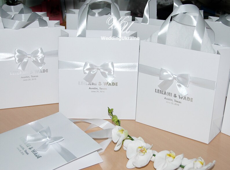 100 White Wedding Gift Bags With Satin Ribbon Bow and Silver Etsy