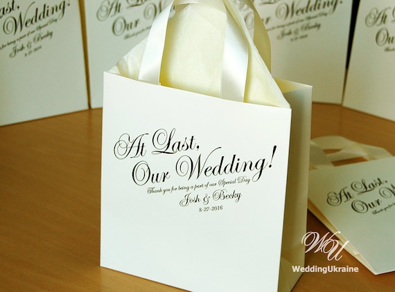 Personalized Ivory Wedding Welcome Bags With Satin Ribbon And Your