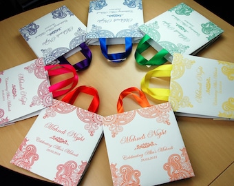 30 Mehendi favor bags with satin ribbon handles & your names Personalized Mehndi Night gifts Henna Sangeet Indian Wedding welcome favor