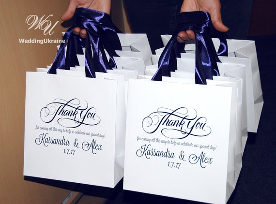 30 Wedding Welcome Bags With Navy Blue Satin Ribbon & Names -  Israel