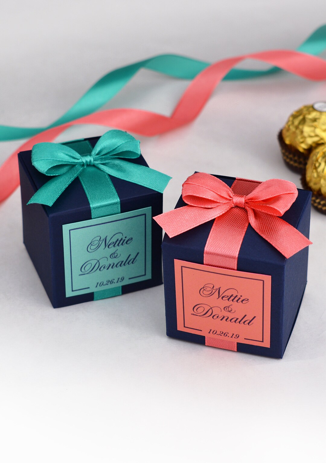 Navy Blue Wedding Favor Boxes for Guests. Elegant Wedding Bonbonniere ...