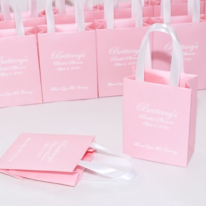 25 Bridal Shower Gift Bags with satin ribbon handles and your name, Elegant gift bags for wedding guests, Bridesmaids Gift Hen weekend favor