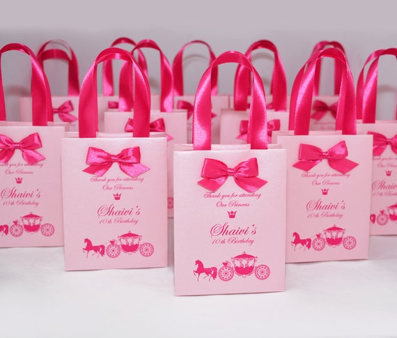 Eleganti sacchetti regalo di compleanno rosa per bomboniera per gli ospiti,  ringrazia la tua borsa con fiocco di nastro di raso Bambina 10 compleanno  Princess Party -  Italia