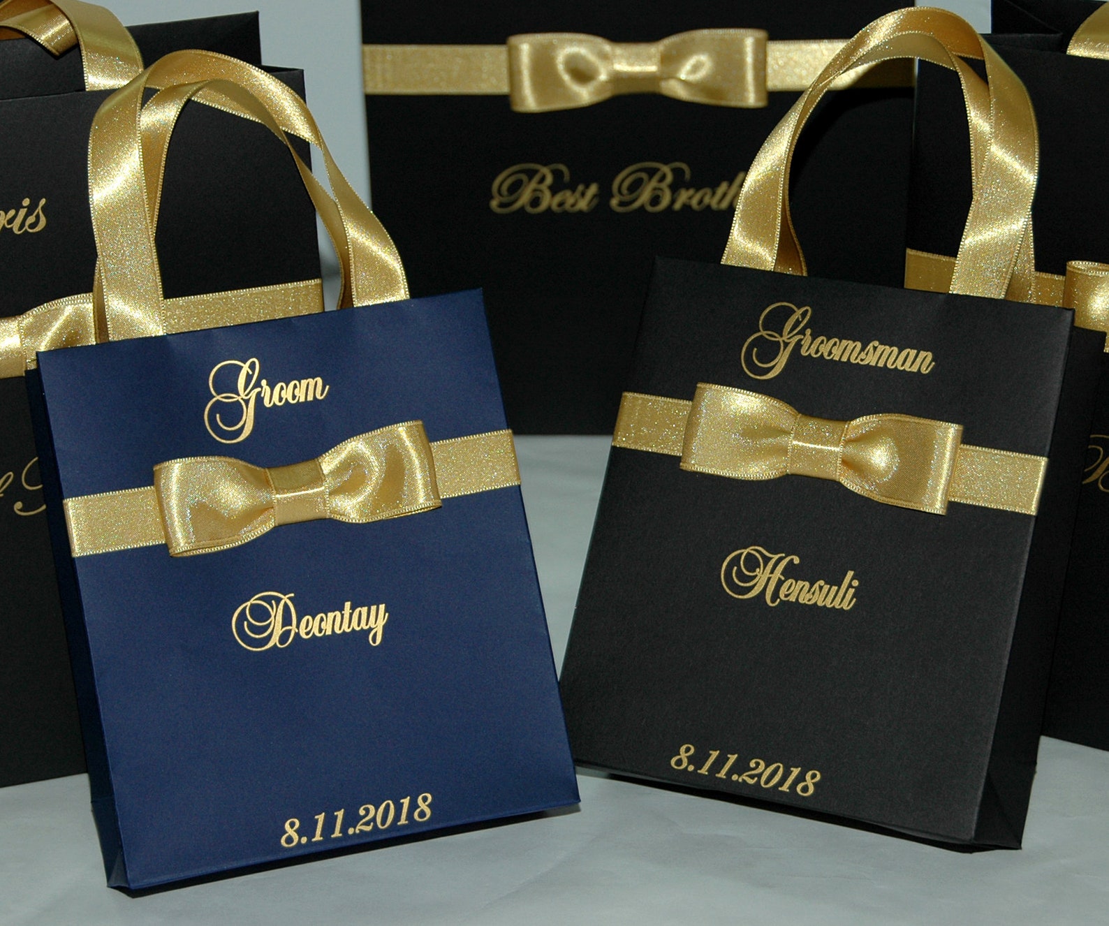 Groomsmen Gift bags with male satin ribbon bow and custom Etsy