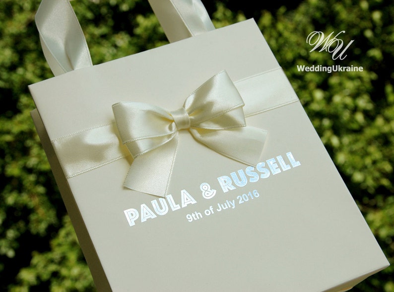 50 Ivory Wedding Gift Bags With Satin Ribbon Bow and Silver Etsy