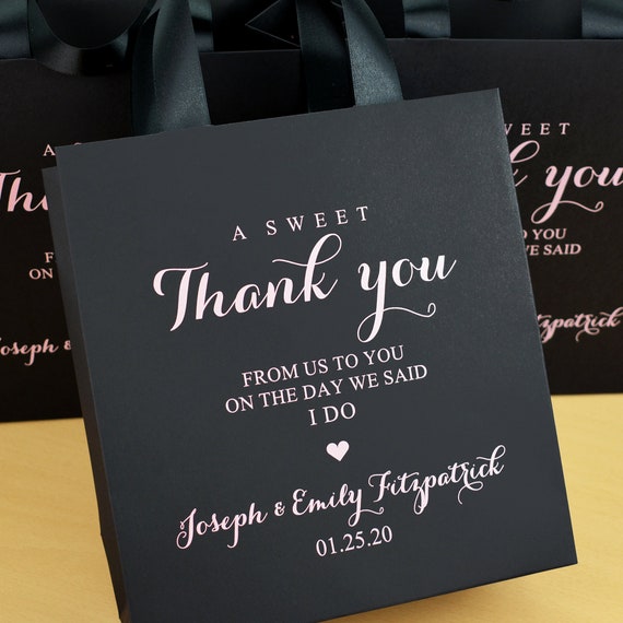 35 Black and Gold Wedding Favor Bags With Satin Ribbon Handles