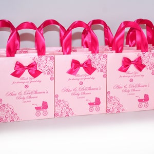20 Baby Shower Bags With Pink Satin Ribbon Handles, Bow and Name ...