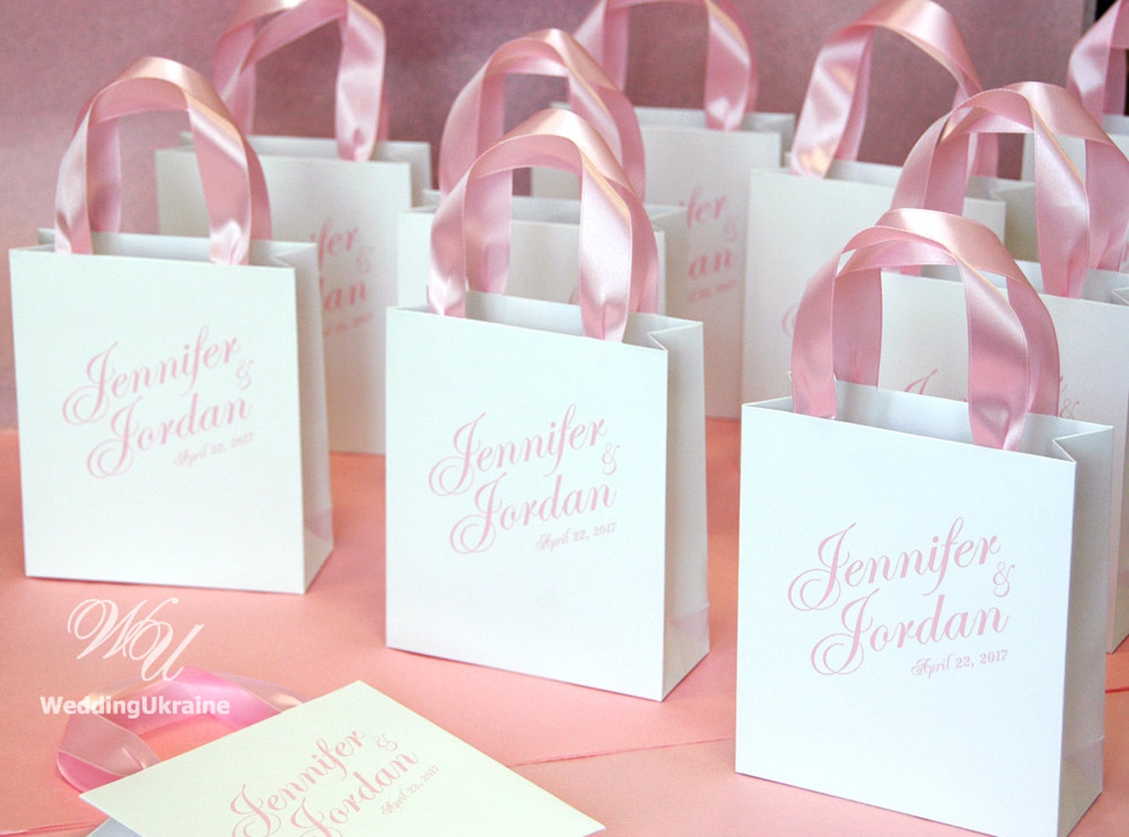 40 Wedding Welcome Bags With Light Pink Satin Ribbon Date & - Etsy