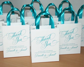 35 Thank You Bags for wedding favor with Mint satin ribbon and custom names Wedding Welcome Bags Personalized Gifts for your wedding guests