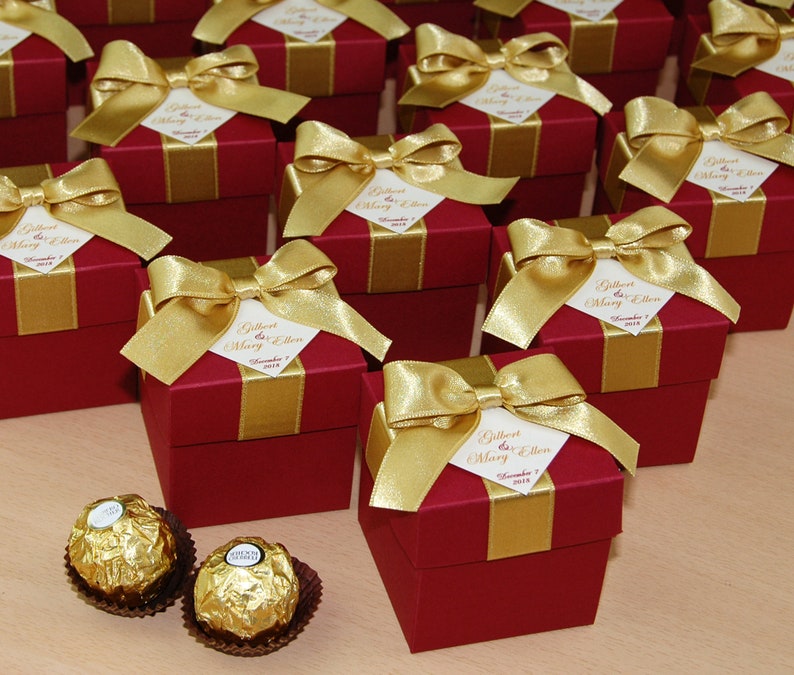 Burgundy &amp; Gold Wedding Bonbonniere Wedding favor box with