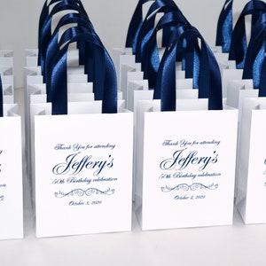30 Geburtstag Party zugunsten Taschen, personalisierte 50. Geburtstag Feier Willkommenstasche, Marine blau Jahrestag Party begünstigt für Ihre Gäste