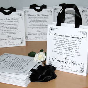 30 bruiloft Welkom zakjes met satijn lint handgrepen en uw namen - Wedding favors Bag - gepersonaliseerde bestemming bruiloft zakken voor gasten