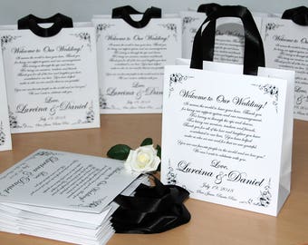 30 bolsas de bienvenida de boda con asas de cinta de raso y sus nombres - Bolsa de favores de boda - bolsos de boda de destino personalizado para los invitados
