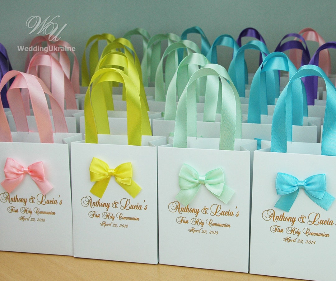 50 Favor Bags With Satin Ribbon Bow and Gold Foil Stamping Etsy