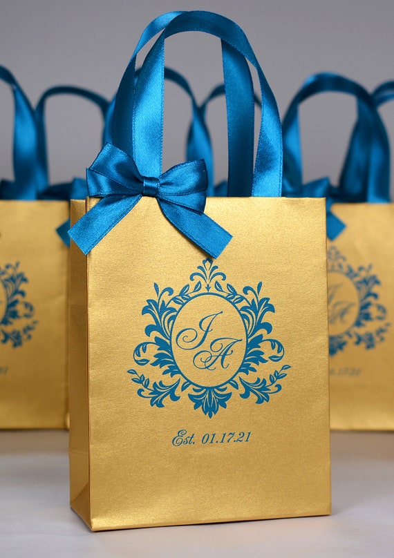 25 Monogram Wedding Welcome Bags With Satin Ribbon Handles and
