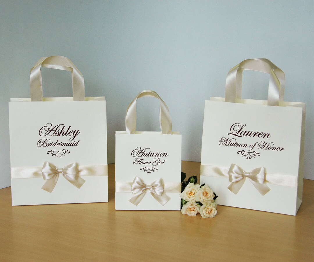 Bridesmaids Gift Bags Ivory Wedding Party Bag With Satin - Etsy