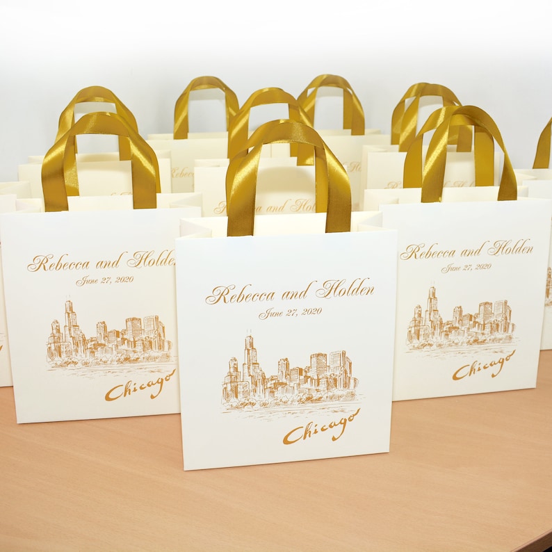 30 Chicago Wedding Bags With Gold Satin Ribbon Handles Etsy