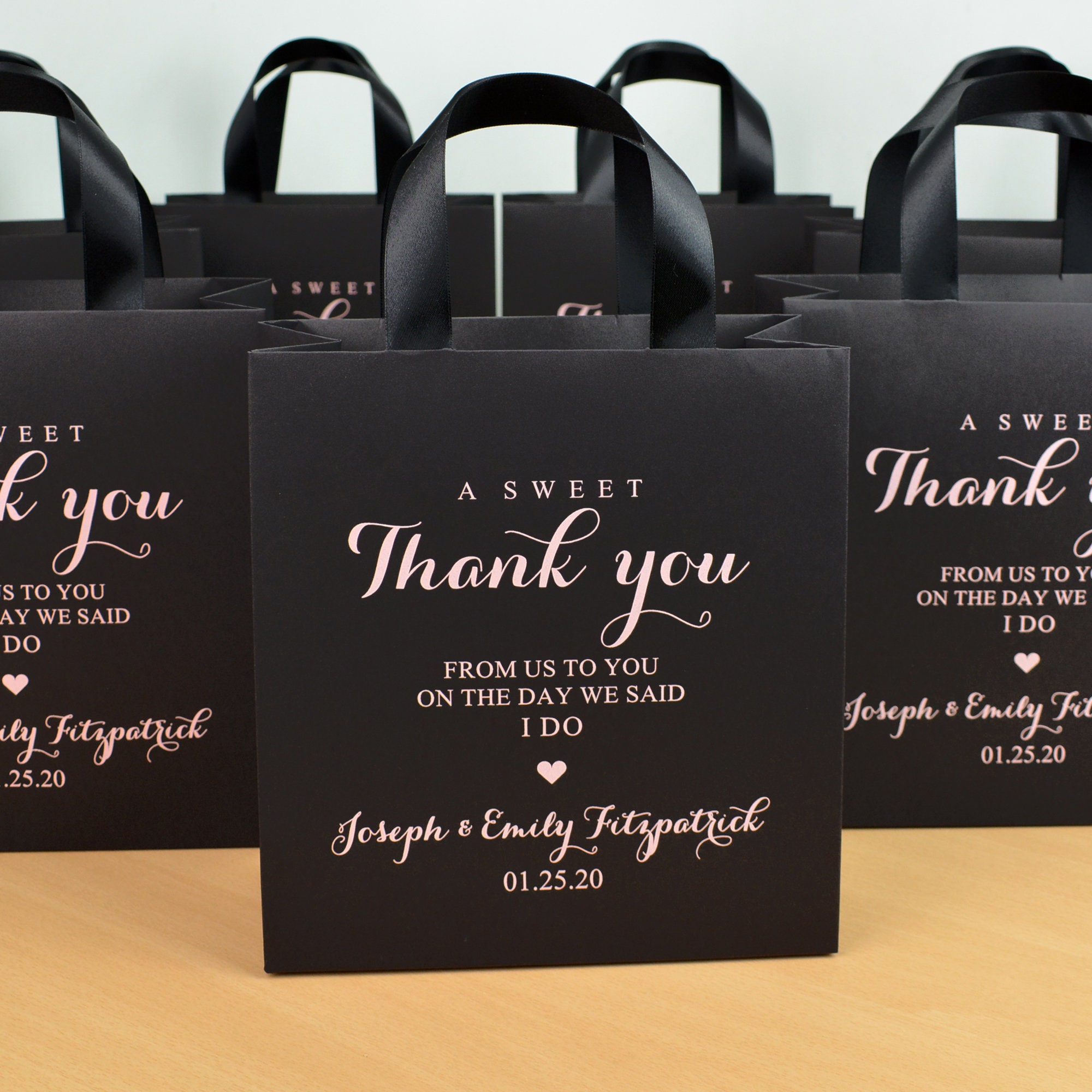 35 Black and Gold Wedding Favor Bags with satin ribbon handles Etsy