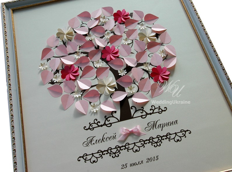 Custom Blooming Wedding tree Wedding Guest Book Ideas with names Ivory Pink Wedding Guestbook Alternative Wedding flowering tree
