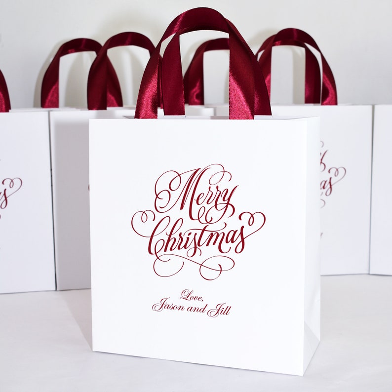 30 Merry Christmas gift bags Holiday Bag with Burgundy