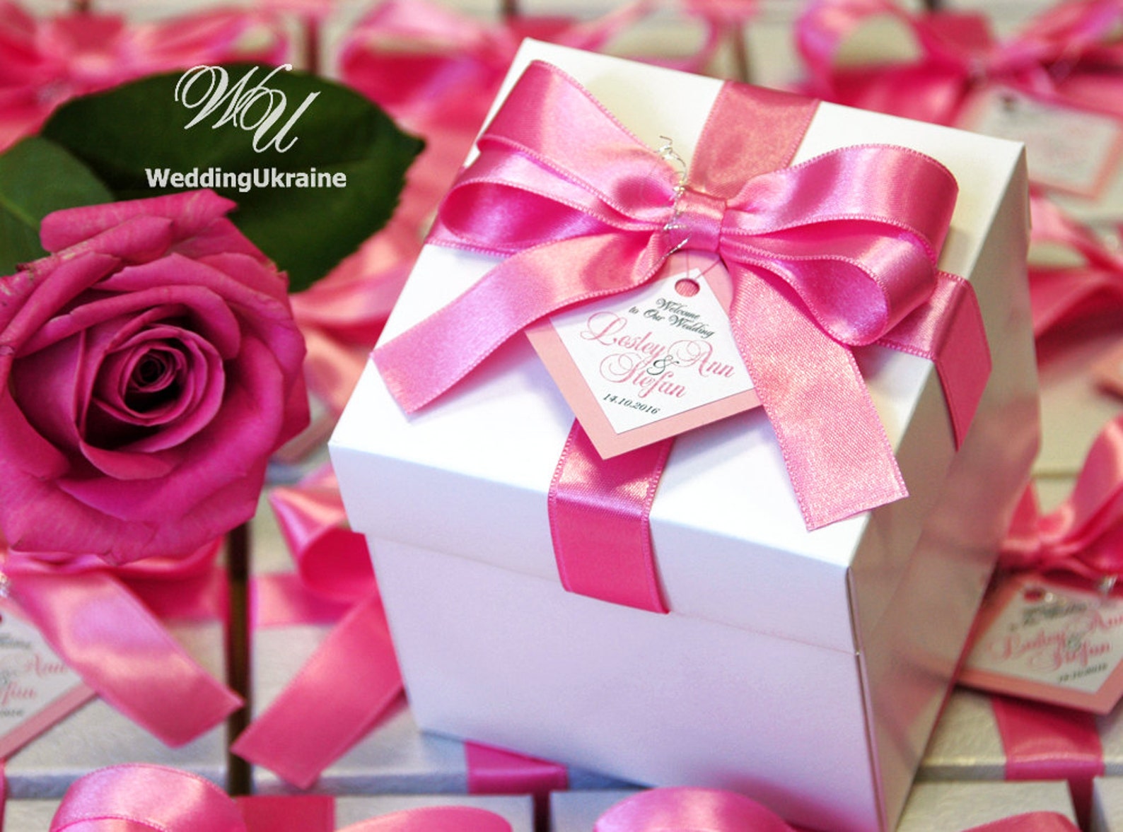 Elegant Wedding Box With Rose Pink Satin Ribbon Bow and | Etsy