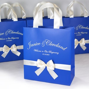 Royal Blue Wedding Welcome Bags With Satin Ribbon Bow and - Etsy