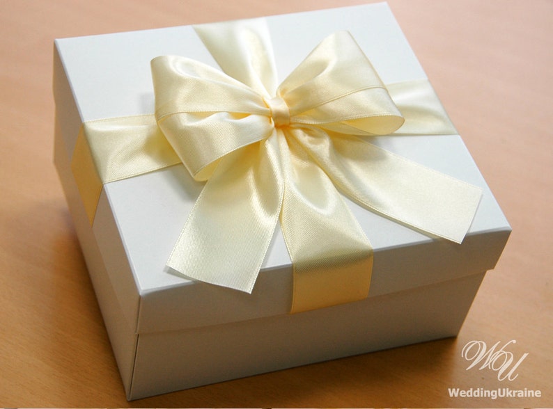 Wedding gift box with big doubled bow Ivory Satin ribbon Etsy