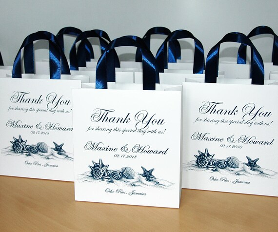 30 Wedding Welcome Bags With Navy Blue Satin Ribbon & Names -  Israel