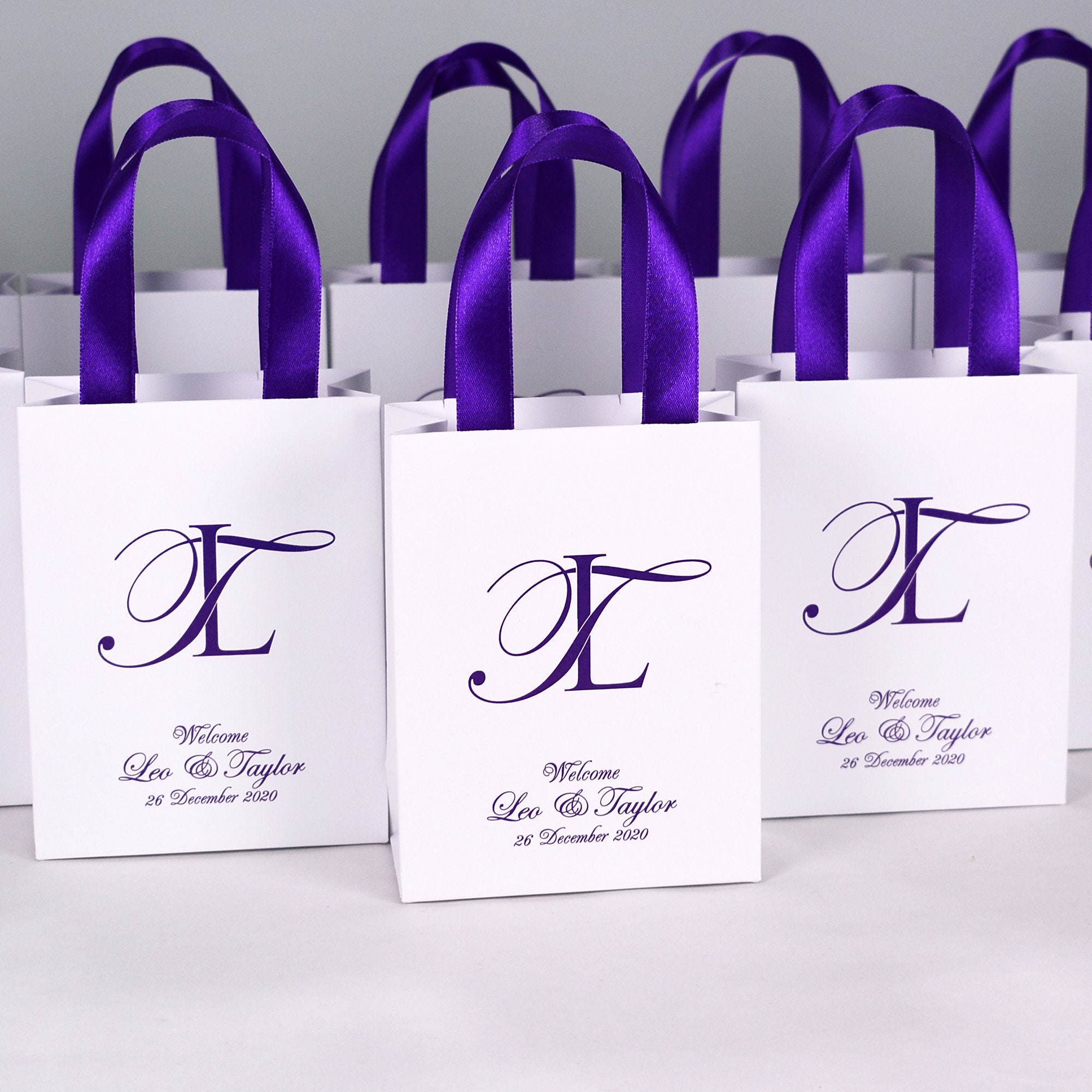 30 Monogram wedding welcome bags with satin ribbon handles and | Etsy