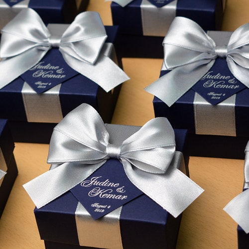 Navy Blue Theme Diamond Crown Wedding Favour Boxes Party Gift Candy Bags Table